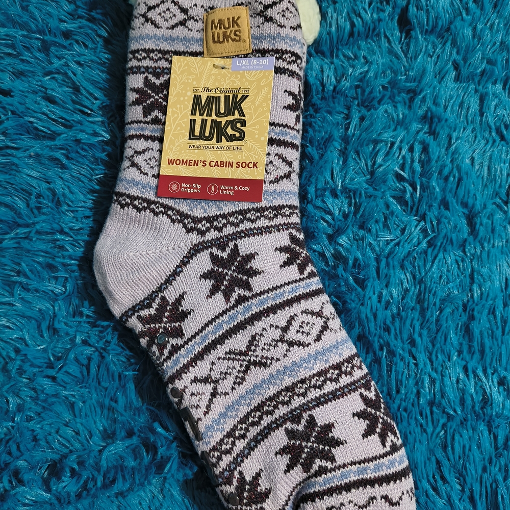 Muk Luks Women's Cabin Socks - Lavender, Purple & White